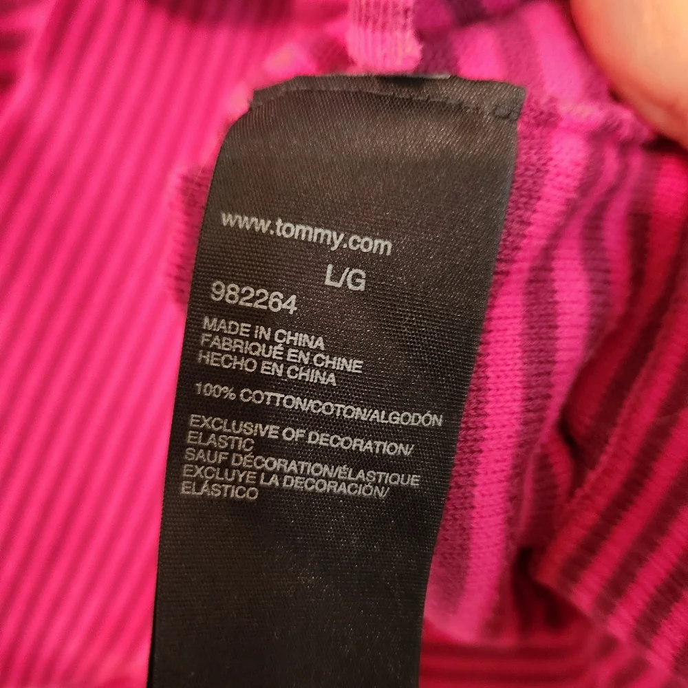Tommy Hilfiger Pink and Purple Striped V-Neck Sweater, Size L‎